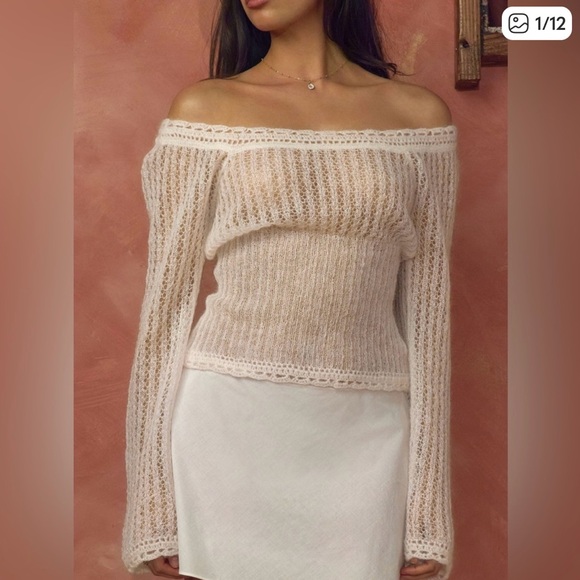 Mirror Palais Off-Shoulder Sweater in Cream